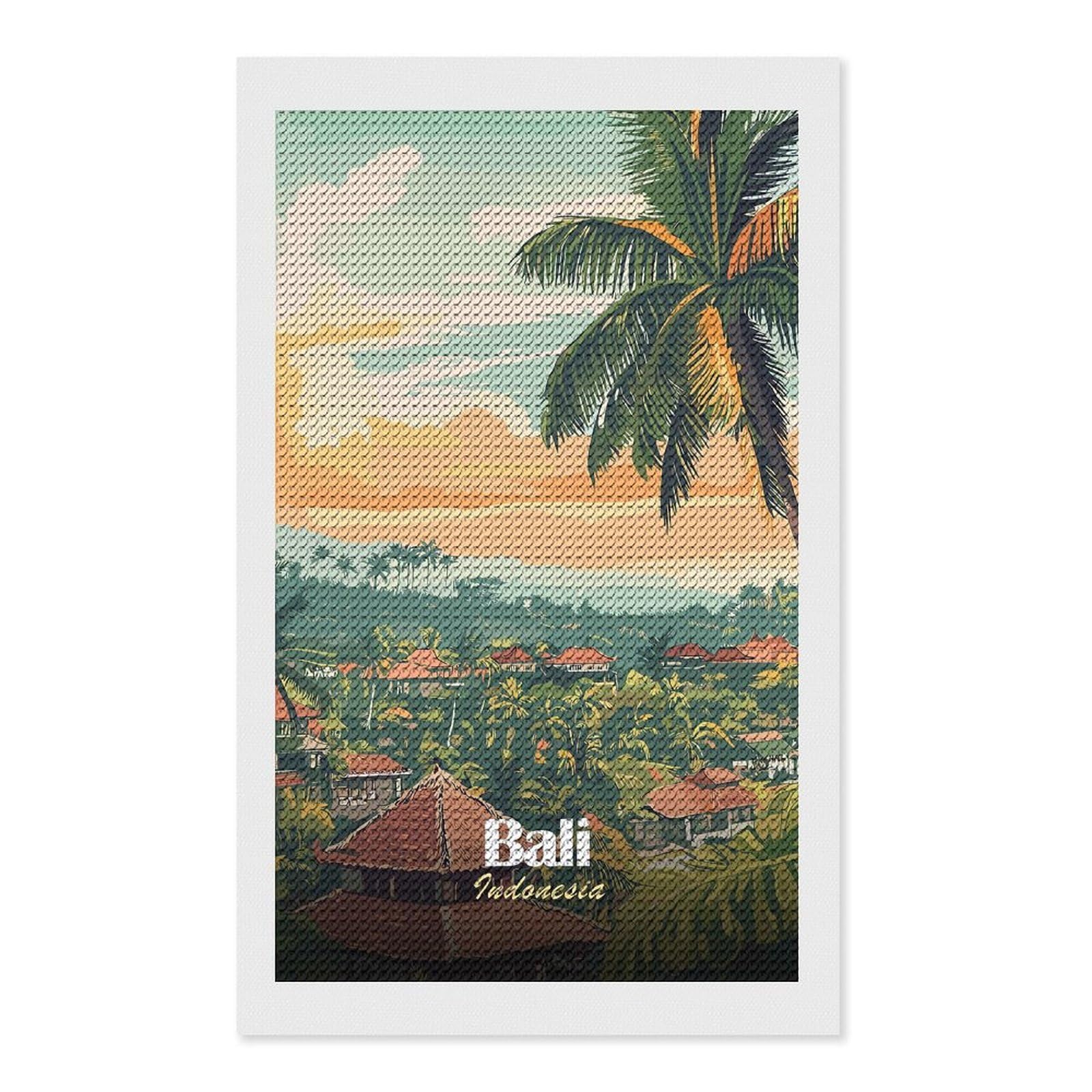 Junmoney Bali Indonesia Travel (3) Diamond Painting Canvas Set 12"x20", for Beginners, Complete Accessories, Christmas Gift, Modern Decor