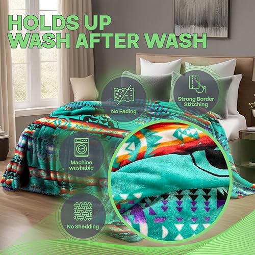 Miniatura 3 de Sacred Thread Manta de forro polar, manta de forro polar azteca del suroeste, manta de nativos americanos para sofá, sofá y cama, manta reversible