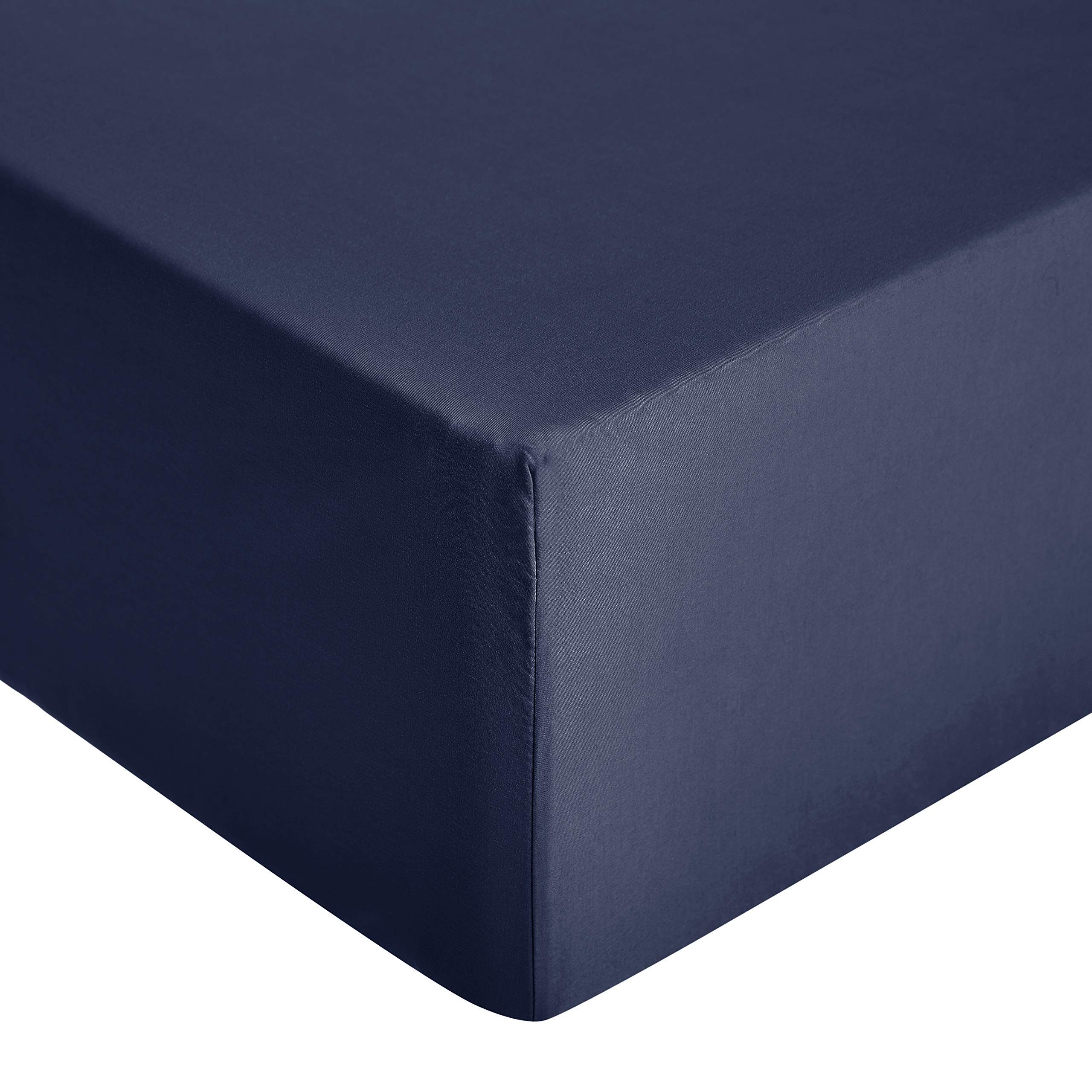 Amazon Basics Premium Microfibre Fitted Sheet -90 x 190 x 30 cm, Navy Blue