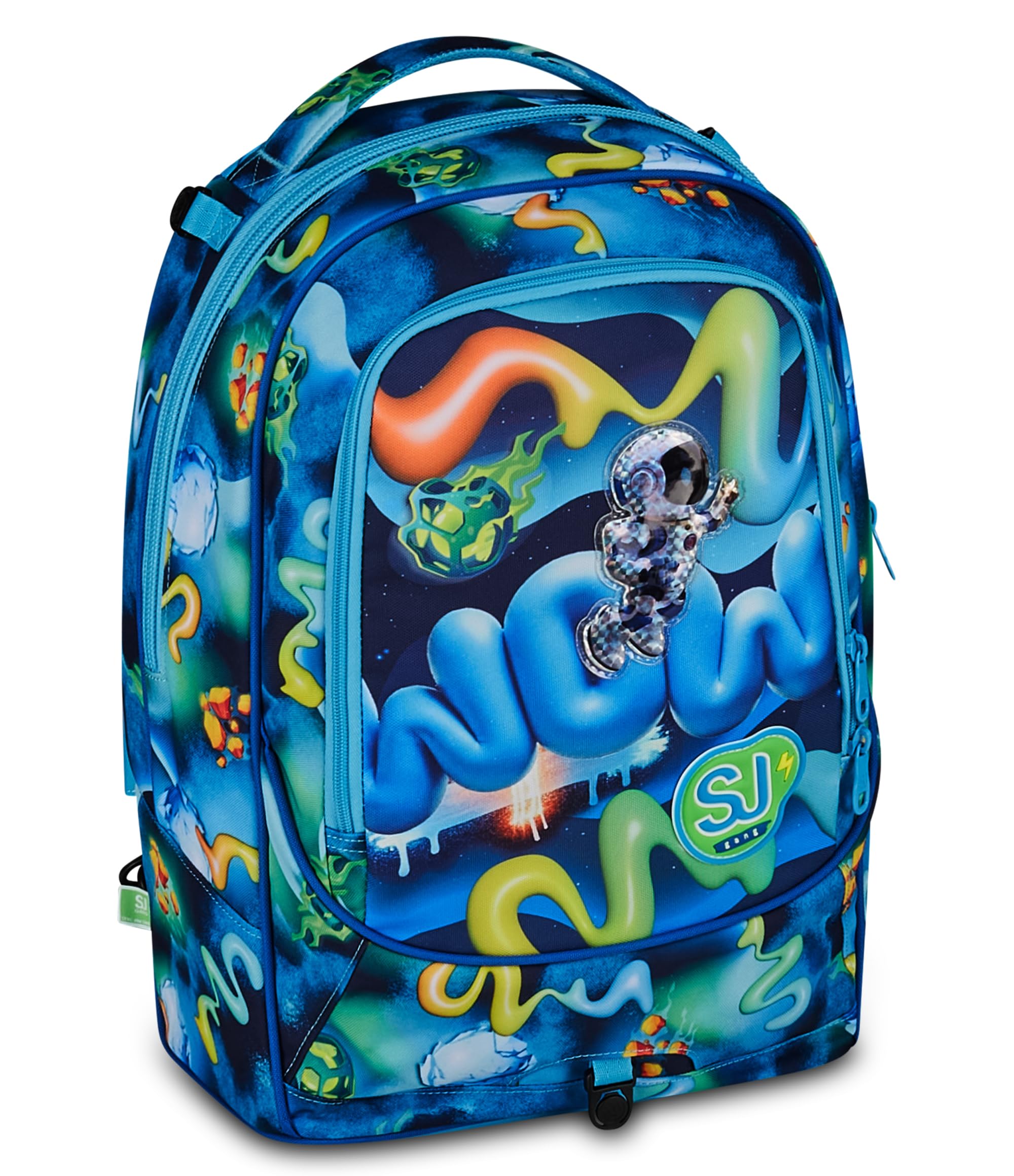 SJ GANG STYLE JAM GANG Trolley Jack 8 ruote SPACE RIDE, Blu, 34L, Scomponibile, Crossover System, 3 in 1, Spallacci a scomparsa, Tasca frontale con astronauta 3D, Scuola elementare, Bambino
