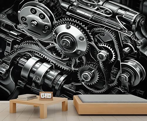 Miniatura 18 de Mural de pared industrial retro, mural industrial retro, papel tapiz de engranajes, mural de pared de textura metálica para sala de estar y