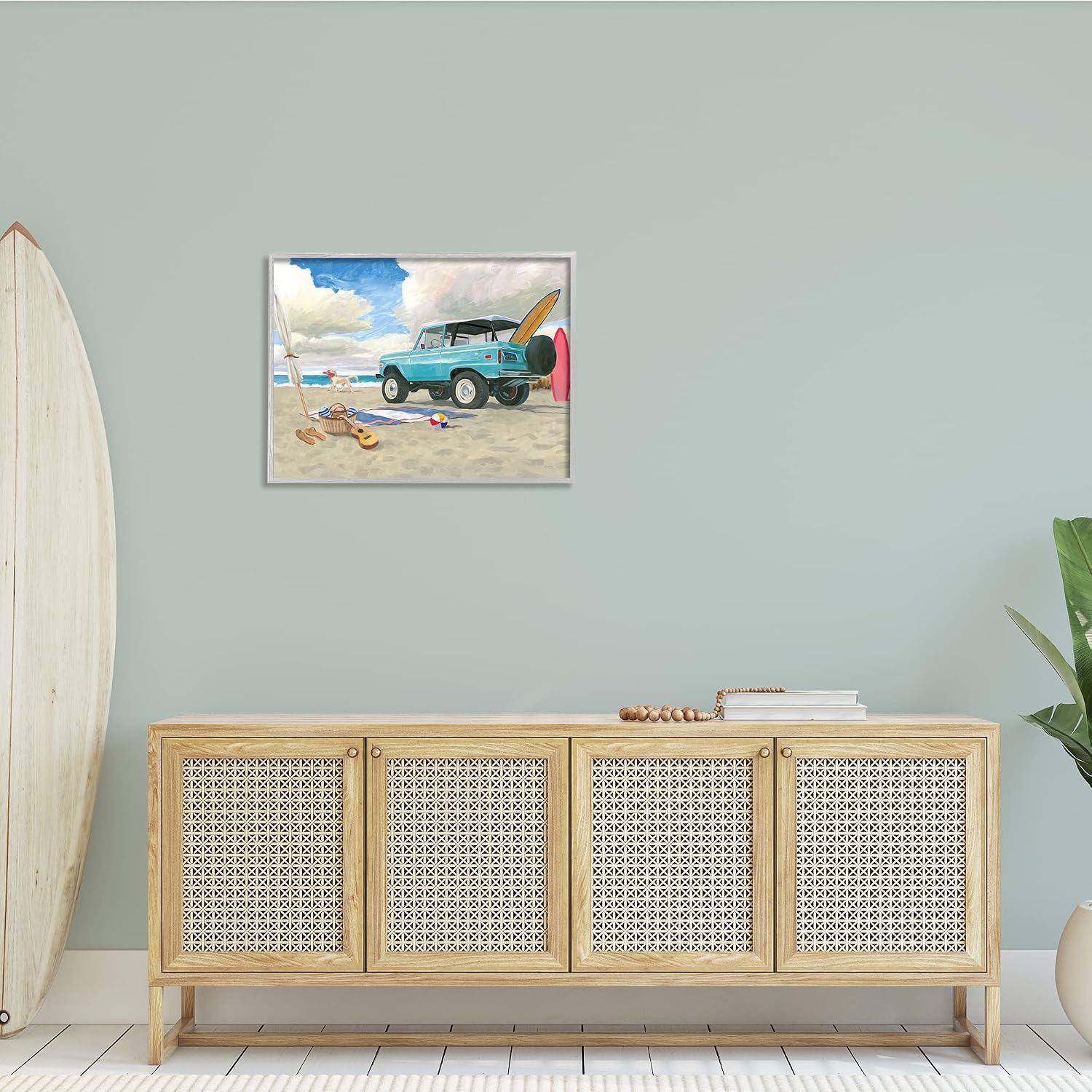 Stupell Industries Summer Sandy Beach Cruiser Surfboard Coastal Dog