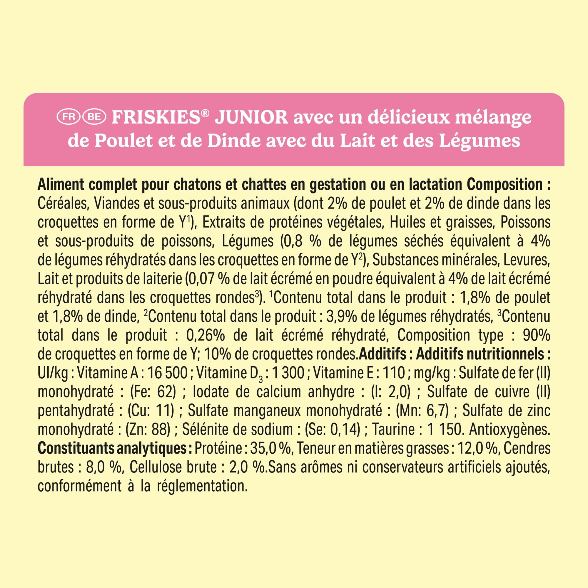 FRISKIES | JUNIOR | Chat | Croquettes complètes pour Chatons| Au Poulet, au Lait et aux Légumes | Aliment complet pour une croissance saine du chaton | Sac | 1,5 KG