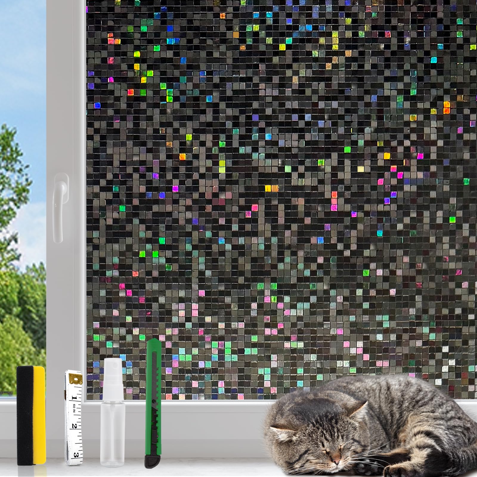 Film de confidentialité fenêtre mosaïque arc-en-ciel pour salon lumineux
