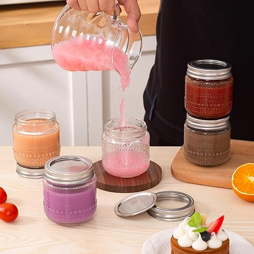 Miniatura 6 de Tarros Mason de 8 onzas con tapas, 12 paquetes, tarros de vidrio pequeños vintage con tapas de metal plateado para almacenamiento, decapado, miel,