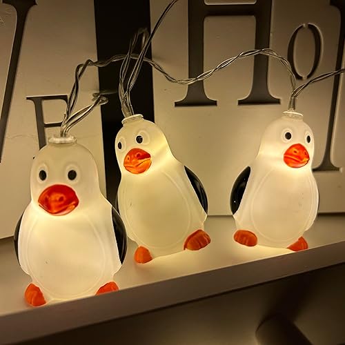Guirnalda de 10 luces LED de pingüino de 6.8 pies, funciona con pilas, luces LED para dormitorio, habitación de bebé, decoración de fiesta de