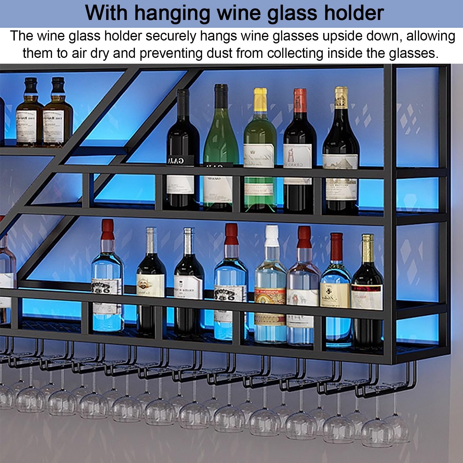 Amazon.com: Bar Shelves Wine Rack Wall Mounted With Hanging Wine Glass  Holder,Liquor Bottle Display Shelf,Industrial Floating Shelves,Metal Wine  Storage Racks With LED Light,For Home Kitchen Black/Gold(Gold : Home &  Kitchen