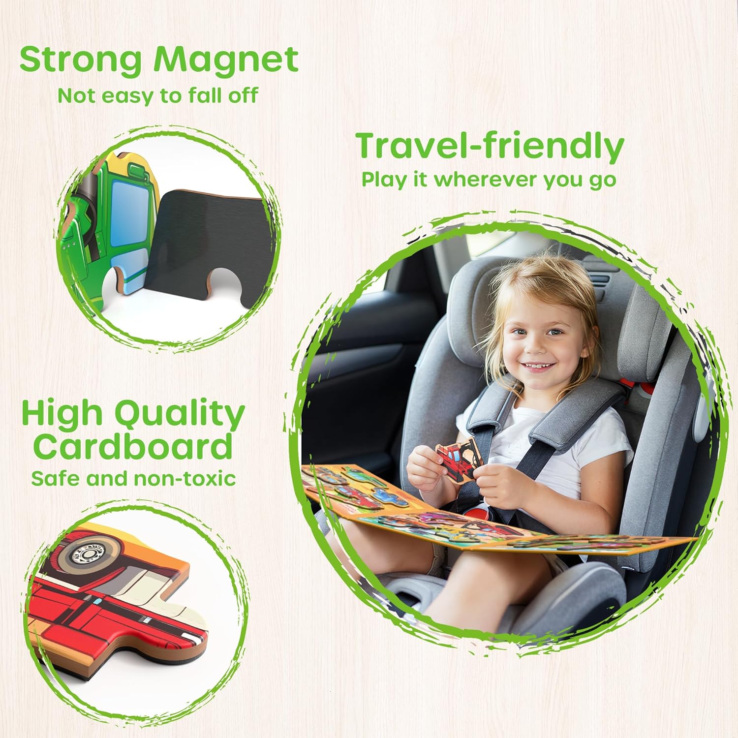 SYNARRY Magnetic Puzzles for Toddlers 3-5, Toddler Travel Toys Construction Toys Excavator Puzzles for Toddlers 2-4, Vehicle Puzzles for Kids Ages 4-6, Car Airplane Road Trip Activities Easter Gifts