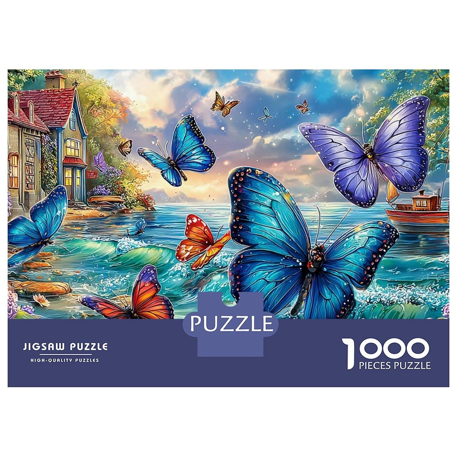 Butterfly 1000 Piece Sturdy Cardboard Jigsaw Puzzle Set for Adults Kids 12+，Butterflies in Garden Puzzle Fun And Challenging Family Game Mind Relaxation 52x38cm/1000pcs