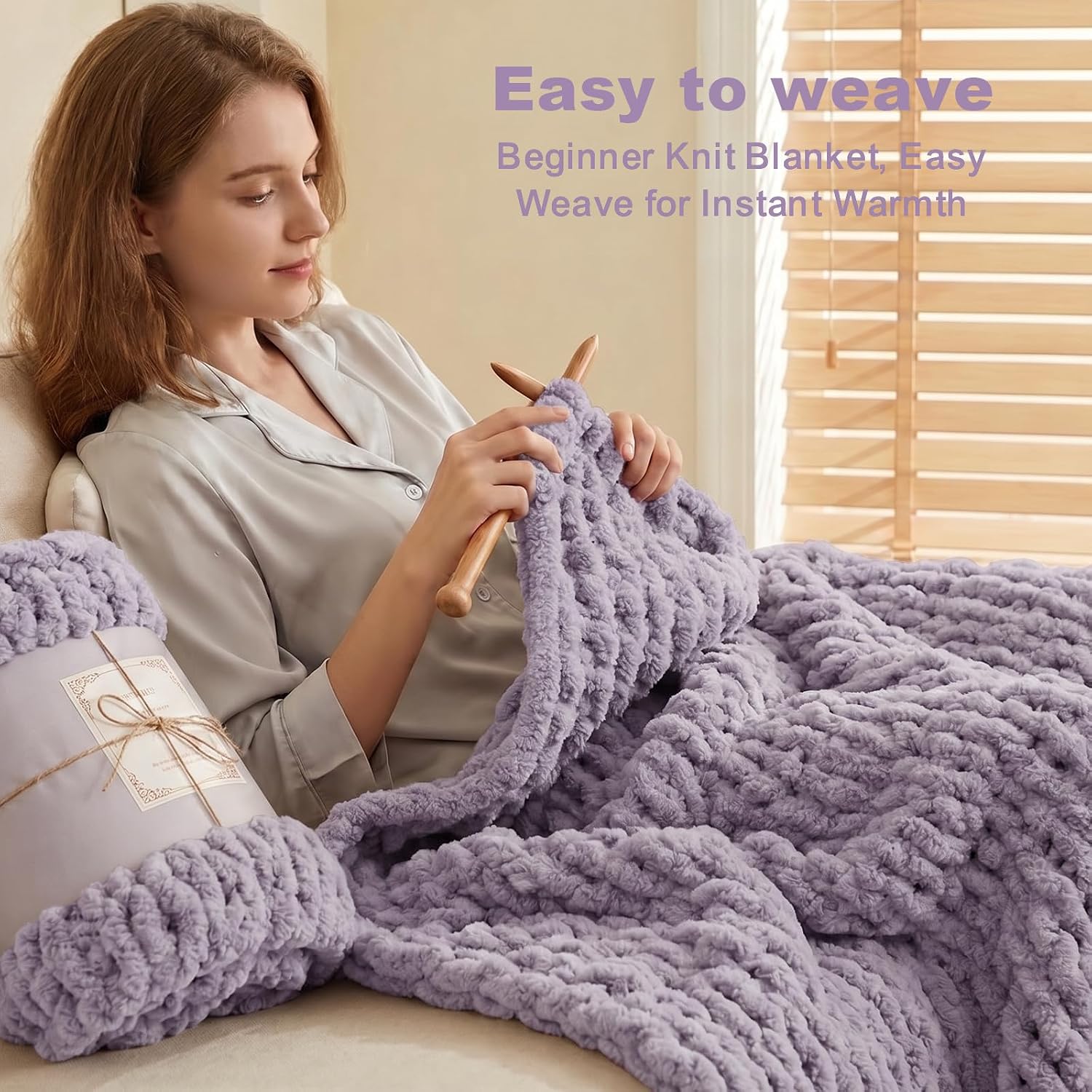 Chunky Yarn for Hand Knitting - #8 Chunky Chenille Yarn, Thick Fluffy Chunky Knit Blanket Yarns, Chunky Yarns for Crocheting & DIY Crafts, 8 Skeins (Lavender Fog) thumbnail