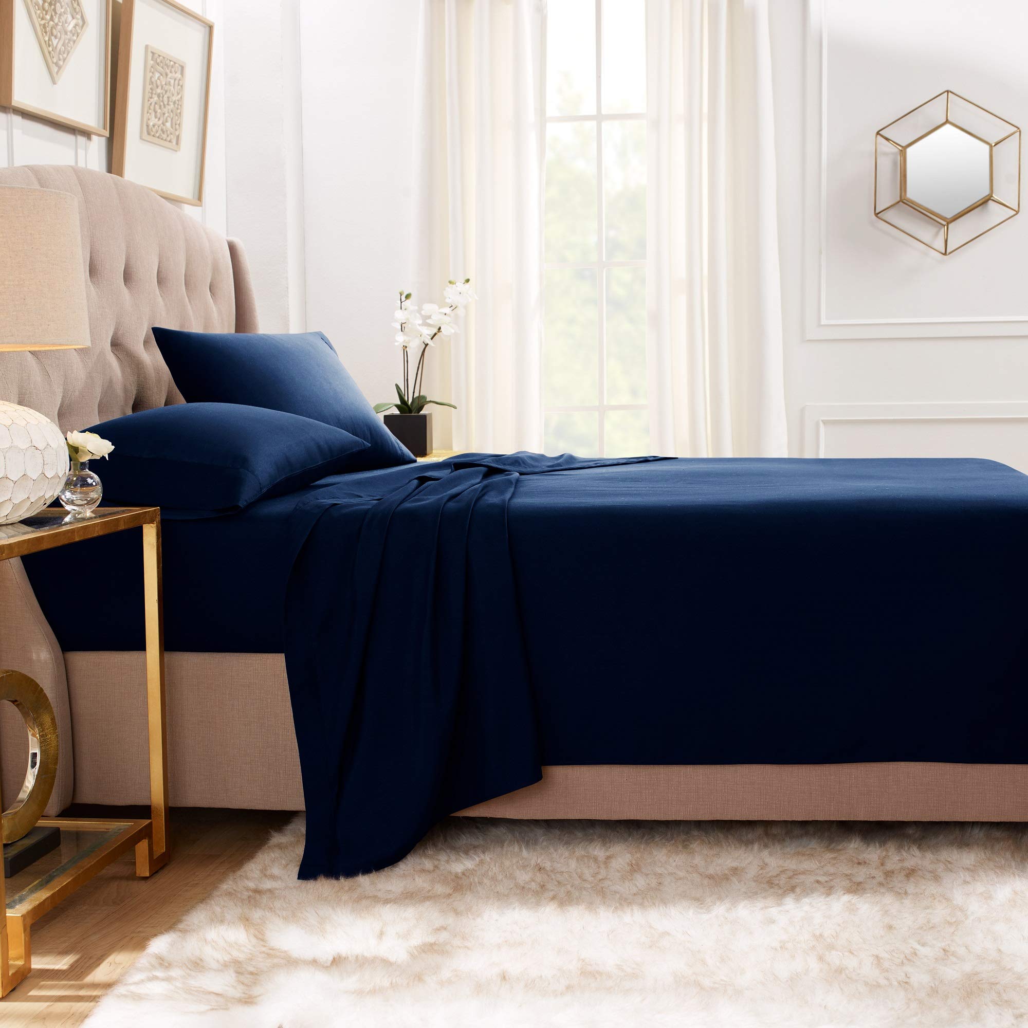 Premium Flat Sheets – 2-Pack “110 GSM” Top Bed Sheets Double Brushed Microfiber Thick and Comfortable Flat Sheets Set, Luxurious & Soft Hotel, Twin, Navy Blue