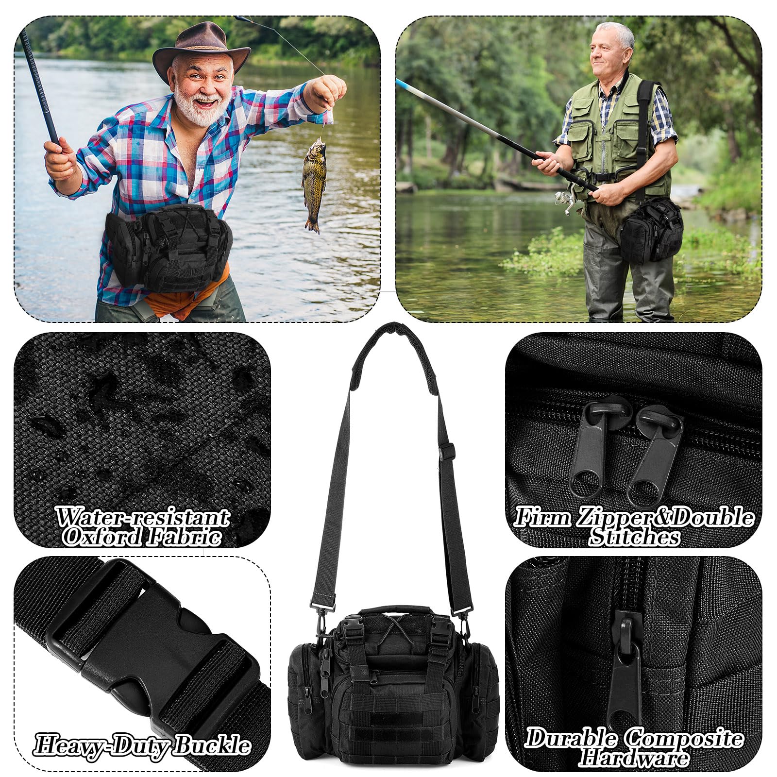 Sosation Kit de equipo de pesca de 482 piezas, caja de aparejos de pesca con aparejos incluidos, kit de herramientas de extracción de anzuelos, kit de señuelos de mochila (negro)