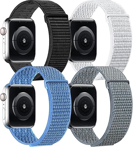 Vista 17 de 4 Pack Nylon Sport Band Compatible with Apple Watch Band 42mm 44mm 45mm 49mm Women Men, Adjustable Stretchy Solo Loop Strap for iWatch Series