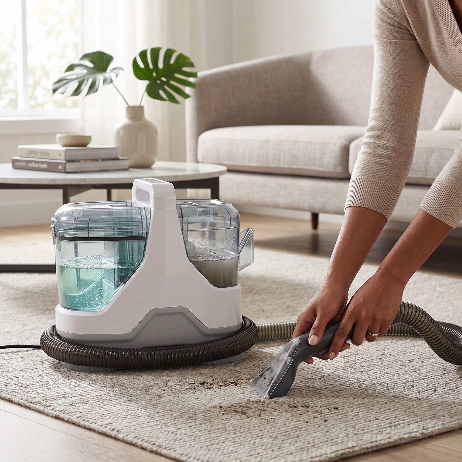 Fafeicy Limpiador de Manchas Portátil, Máquina de Limpieza de Alfombras de Succión Fuerte de 600 W, 16 Kpa, con Tanque Sucio de 1,1 L y Manguera de 6 Pies para Suciedad Rápida de
