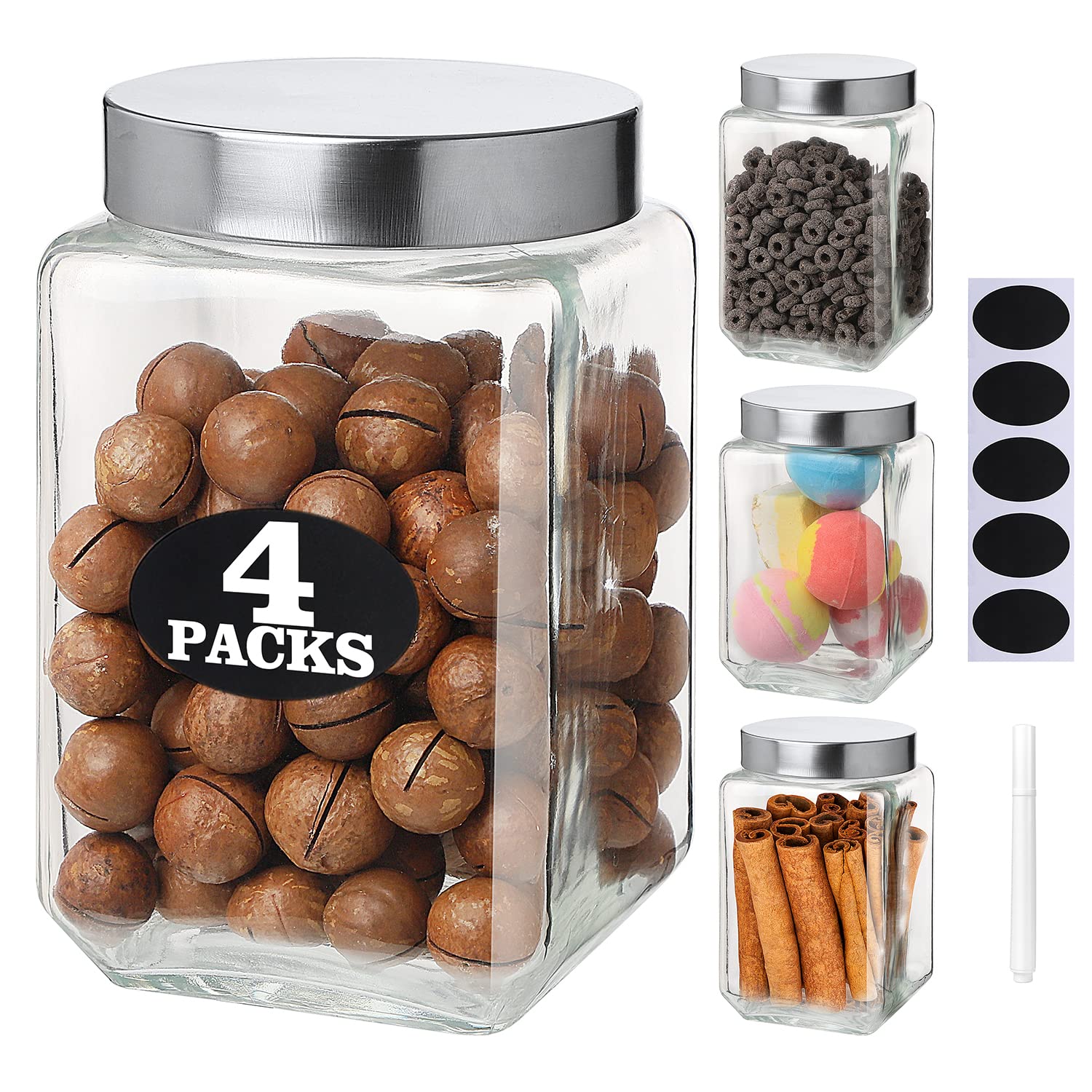 Daitouge Airtight Glass Canisters, 60 FL oz Food Storage Jars, Square