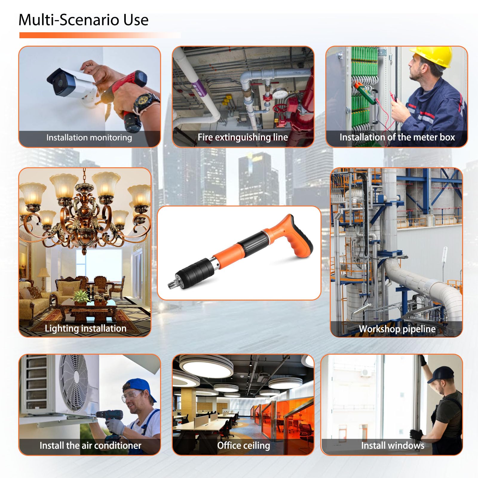 Pistola Sparachiodi Manuale con Potenza Regolabile su 5 Livelli, Pistola Sparachiodi Portatile 120 Pcs Chiodi Rotondi per Soffitti, Tubi, Installazione Circuiti, Decorazione Interna