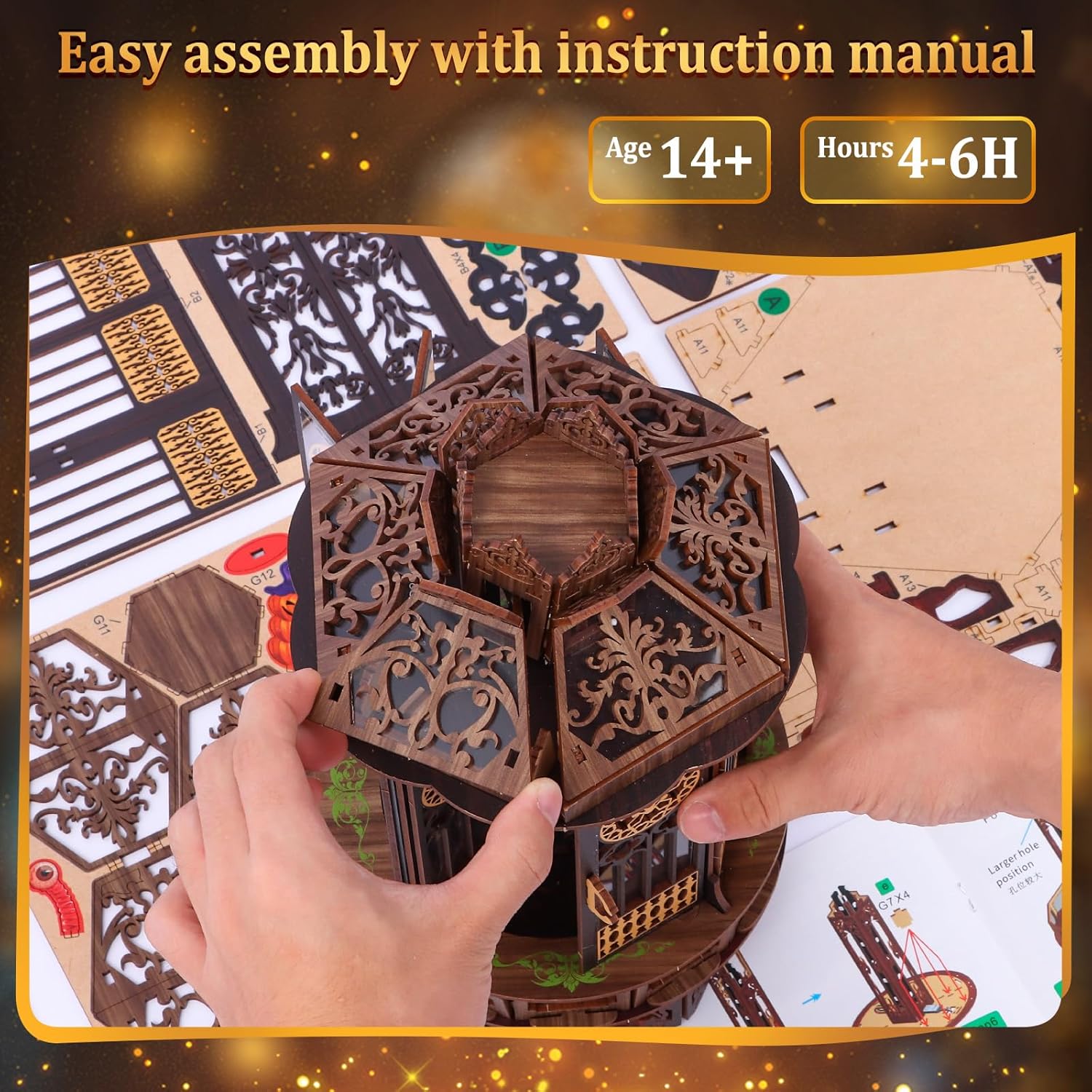 3D Wooden Puzzle of Creative Gift, for Family and Friends, 3D Wooden Puzzles Light Enhance the lighting atmosphere of holiday gatherings,Decorate daily life