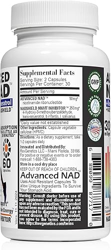 Miniatura 5 de REVGENETICS Suplemento NAD+ avanzado, 60 cápsulas - Suplemento dietético para un envejecimiento saludable y longevidad