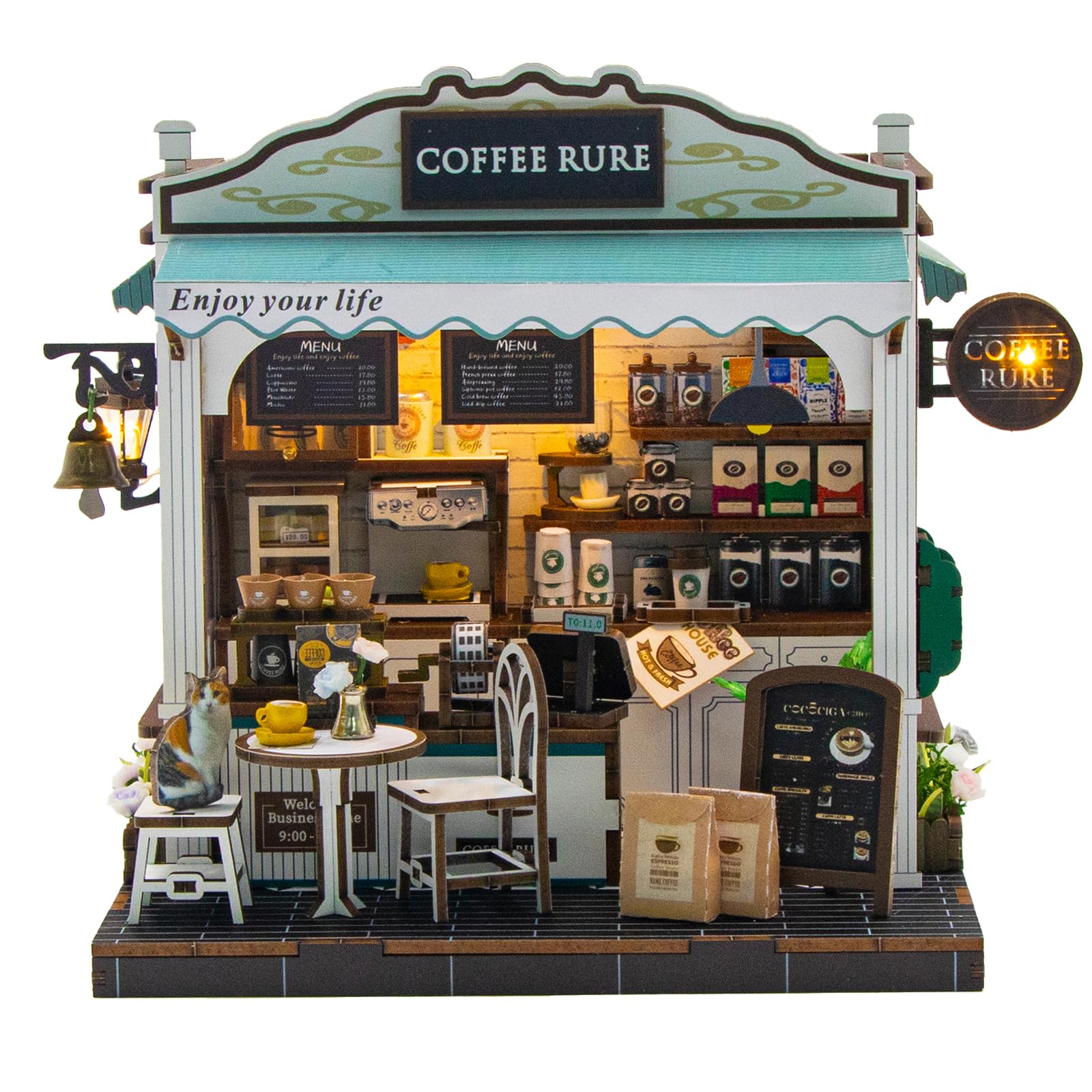 Kit fai da te per casetta in miniatura Coffee - per case delle bambole in miniatura, Book Nook Puzzle 3D in legno Angolo lettura fai da te per decorare la libreria Regalo di compleanno o di Natale