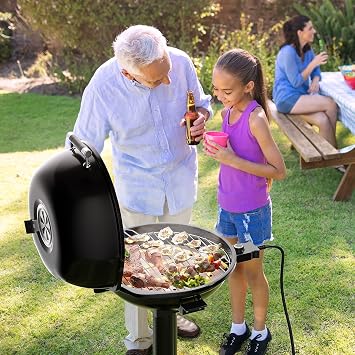Giantex Electric Grill Indoor Outdoor, 1600W Portable Barbecue Grill with Removable Non-Stick Grilling Rack, Adjustable Temperature, Oil Drip Tray, for Picnic Camping Backyard Cooking (Black)