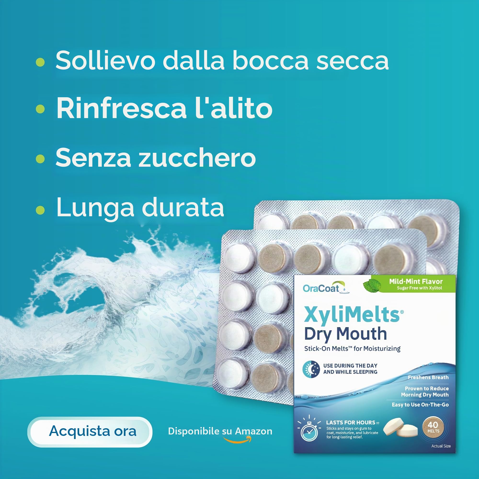 XyliMelts Natura, 80 pezzi, pastiglie adesive contro la secchezza delle fauci notturni, idratano la bocca durante il sonno per 4-8 ore, con xilitolo: sapore leggermente dolciastro, contro la bocca