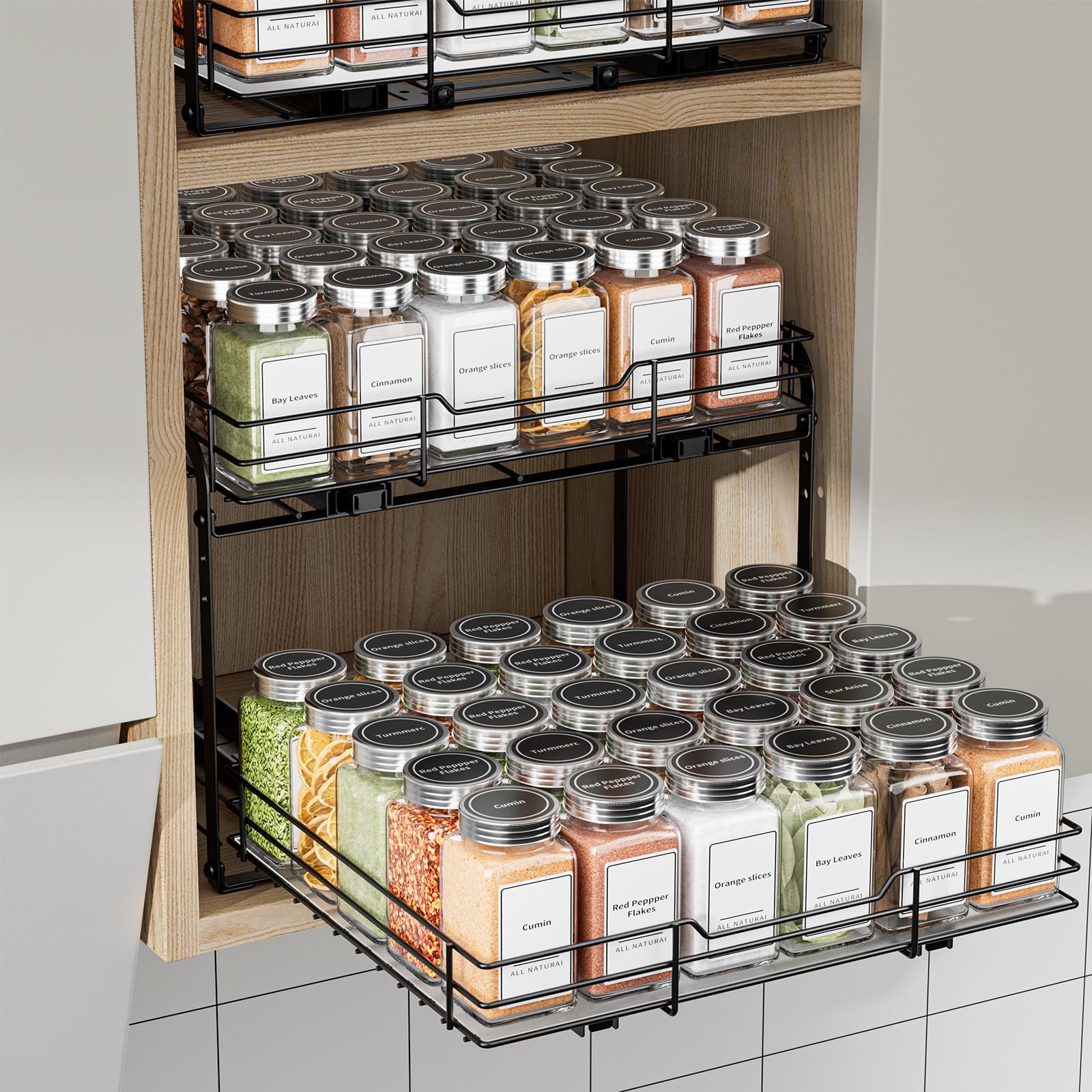 Especieros Con Cajón Deslizante, Especiero De 2 Niveles, Organizador Armario Cocina De Altura Ajustable, Estante Organizador Cocina 27.2 * 34.3 * 24CM