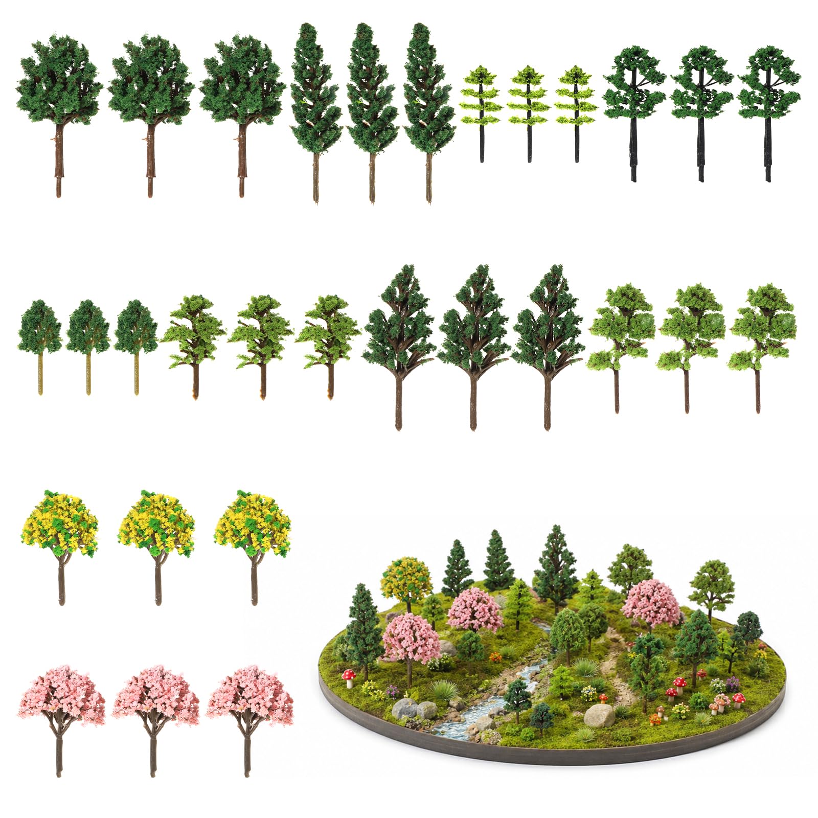 Heclia 30 Pcs Tiny Model Trees Mixed Mini Trees Diorama Tree