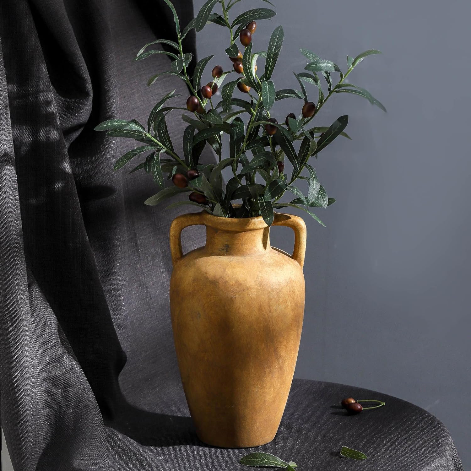 Large Ceramic Vase with 2 Handles, 11.41 inch Terracotta Rustic Farmhouse Vase for Home Decor, Wide Mouth, Living Room Shelf Decor, Enterway, Wedding, Table Decoration - Image 8