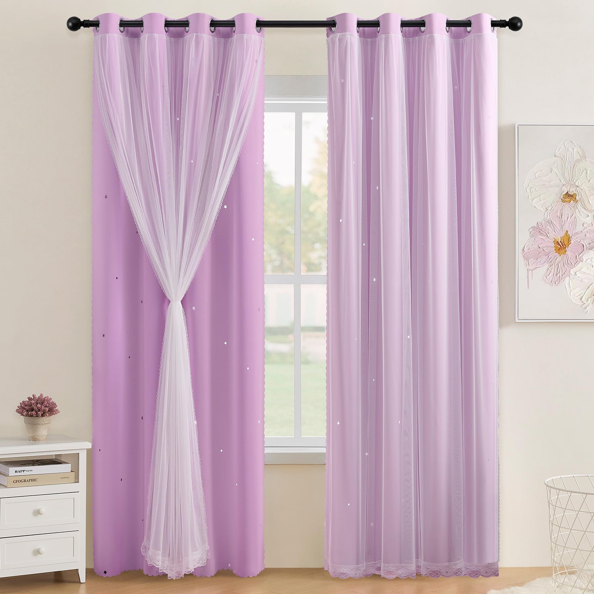 XiDi Purple Curtains for Bedroom, Girls Room Blackout Curtains, Kids Room Darkening Curtains, Light Purple Decor, 1 Panel Light Purple/52/63/1 โ image 1