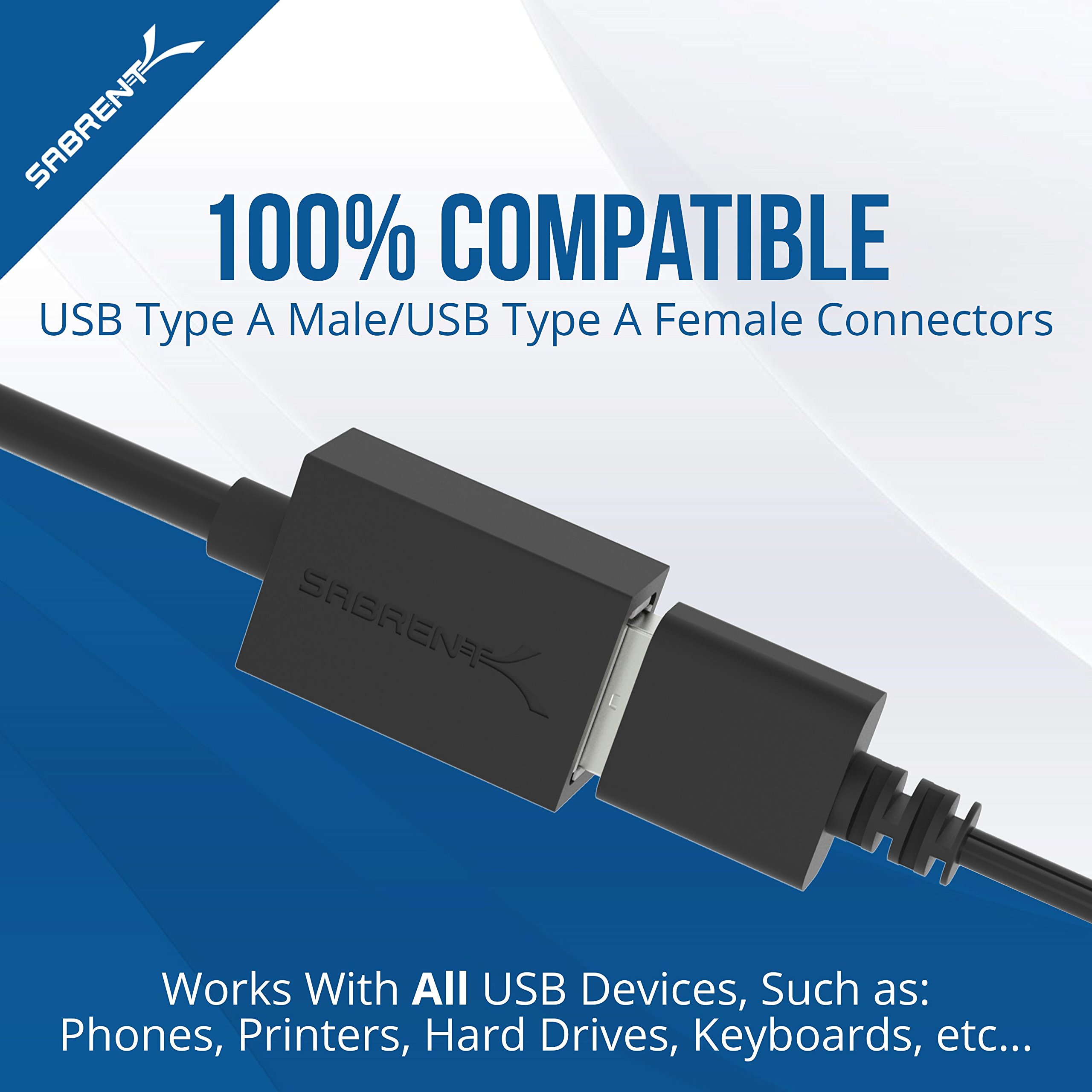Sabrent Cavo Prolunga USB 2.0 (1,8m) Maschio a Femmina, Cavo Estensione USB Trasferimento Dati e Ricarica per Hub & Chiavetta USB, Disco Rigido Esterno, Tastiera Mouse Stampante, Nero (CB-2060)