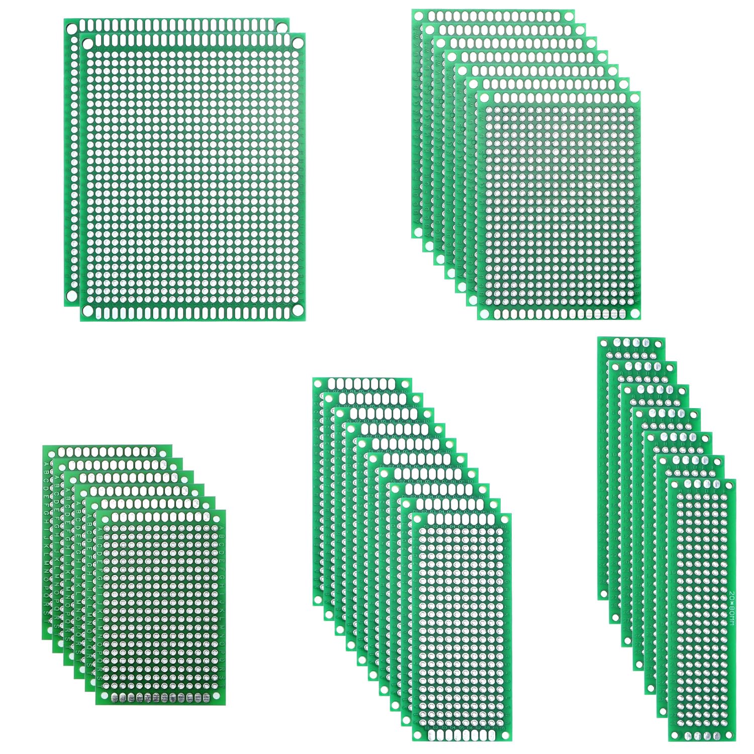 QWORK® 32 Pezzi prototipo PCB a doppia faccia, 6 dimensioni schede PCB, breadboard, compatibile con Arduino progetti