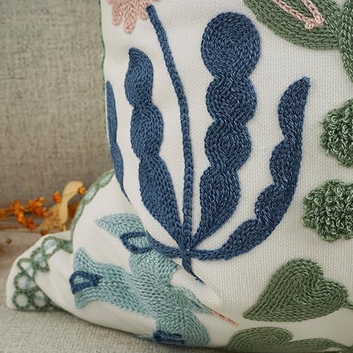 Miniatura 7 de YOUR SMILE Paquete de 2 fundas de almohada decorativas bordadas de 18 x 18 pulgadas, fundas de almohada florales de granja para sofá, sala de estar,