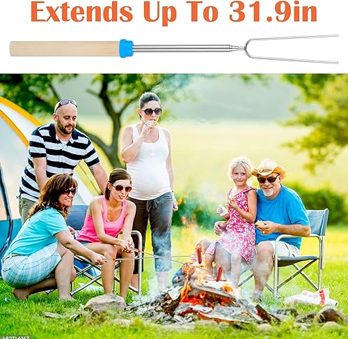 Miniatura 6 de Palitos extensibles para asar malvaviscos, 20 paquetes extra largos de 32 pies extensibles de acero inoxidable para barbacoa, hoguera, pinchos para