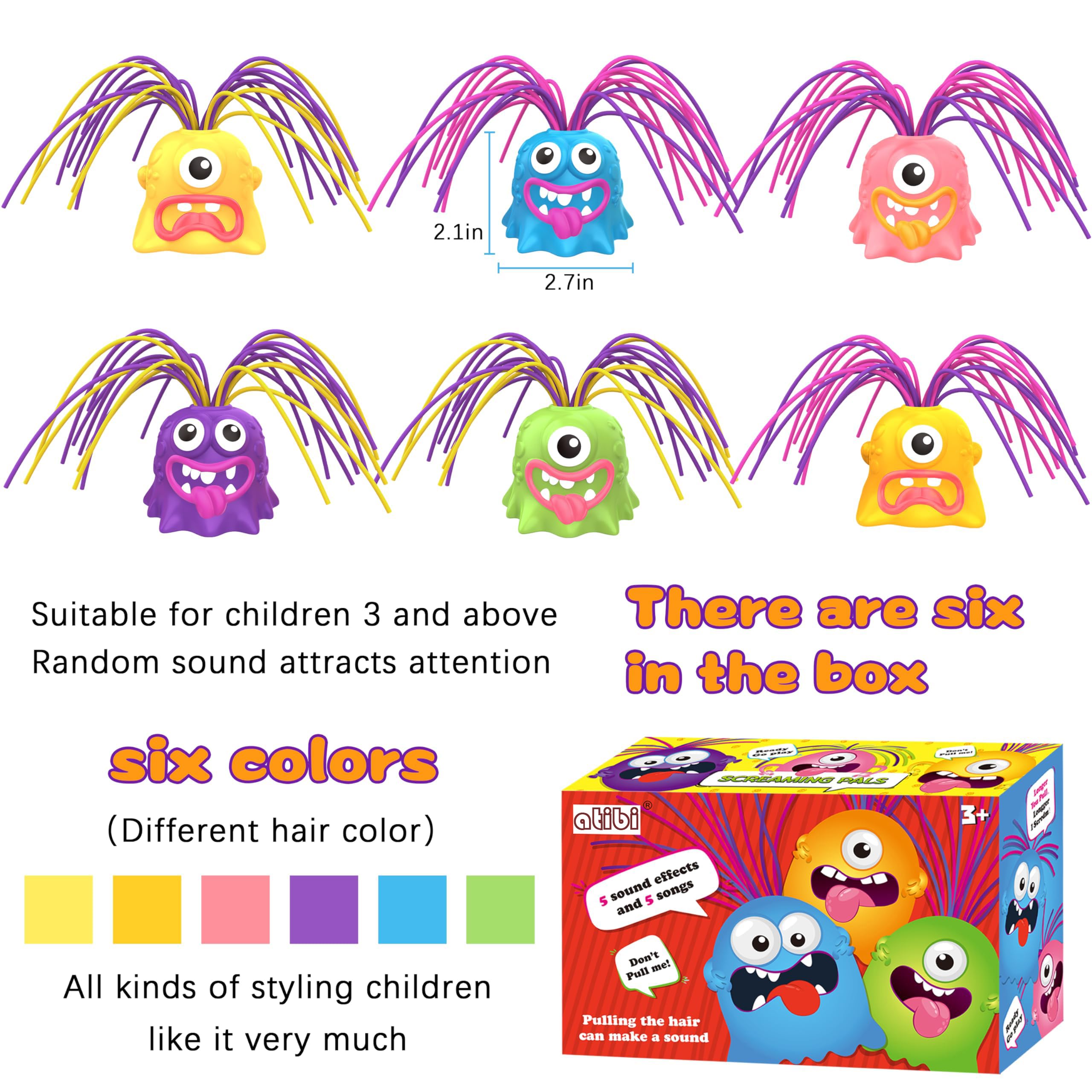 6 PCS Hair Pulling Fidget Screaming Monster Toys, Anti Anxiety Toys and Venting Novelty Toys - Image 2