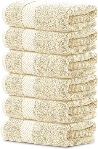 Juego de toallas de mano White Classic de lujo, set de toallas para el baño, hotel, spa, cocina, de algodón egipcio circular, 40cm x 76cm, set de 6