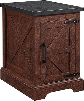 Farmhouse end Table Nightstand Rectangular Farmhouse End Table with Barn Door and Adjustable Storage Shelf, Rustic Sofa Side Table for Living Room, Bedroom Oak