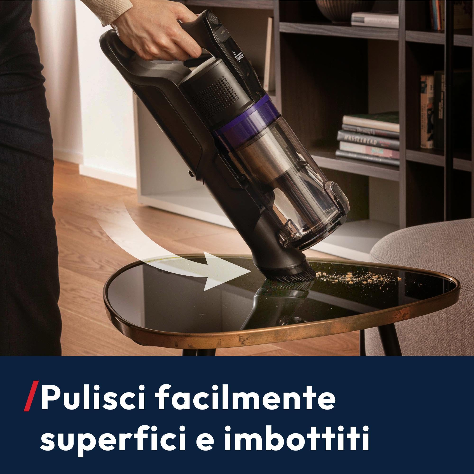 Hoover HF1 Plus Scopa Elettrica Senza Fili con Modalità Turbo, Spazzola All Floor con Tecnologia Anti-Twist, Autonomia 45 Minuti, Quick Park&Go, Luci LED [HF1PZ10H]
