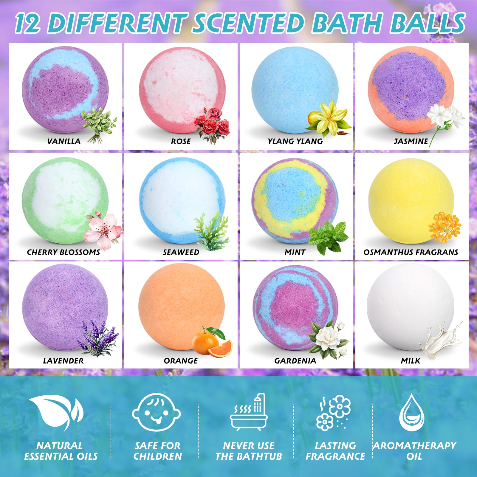 Badekugel, CIMOYBAI bombe de bain,12 pièces boule de bain enfant,bombe de bain surprise,bain moussant enfant,Comprend des jouets surprises pour filles et garçons pour Noël et les anniversaires.