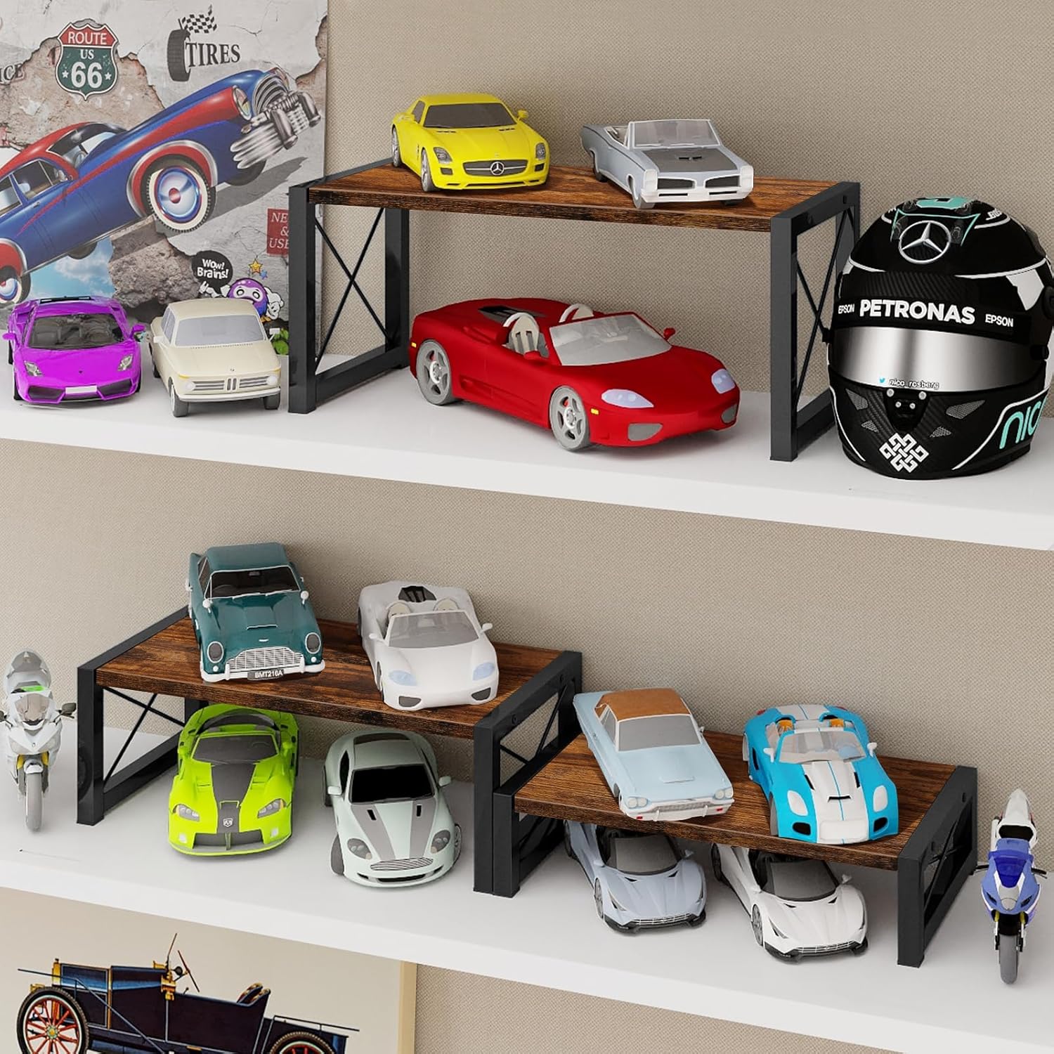 ELITEROO 3 Tier Cupcake Stand & Wood Display Risers, Dessert Stands for Cup Cake or Food, Riser Display Stand for Perfume Collectibles, Tiered Shelf Organizer for Market Retail Vendors, Rustic Brown