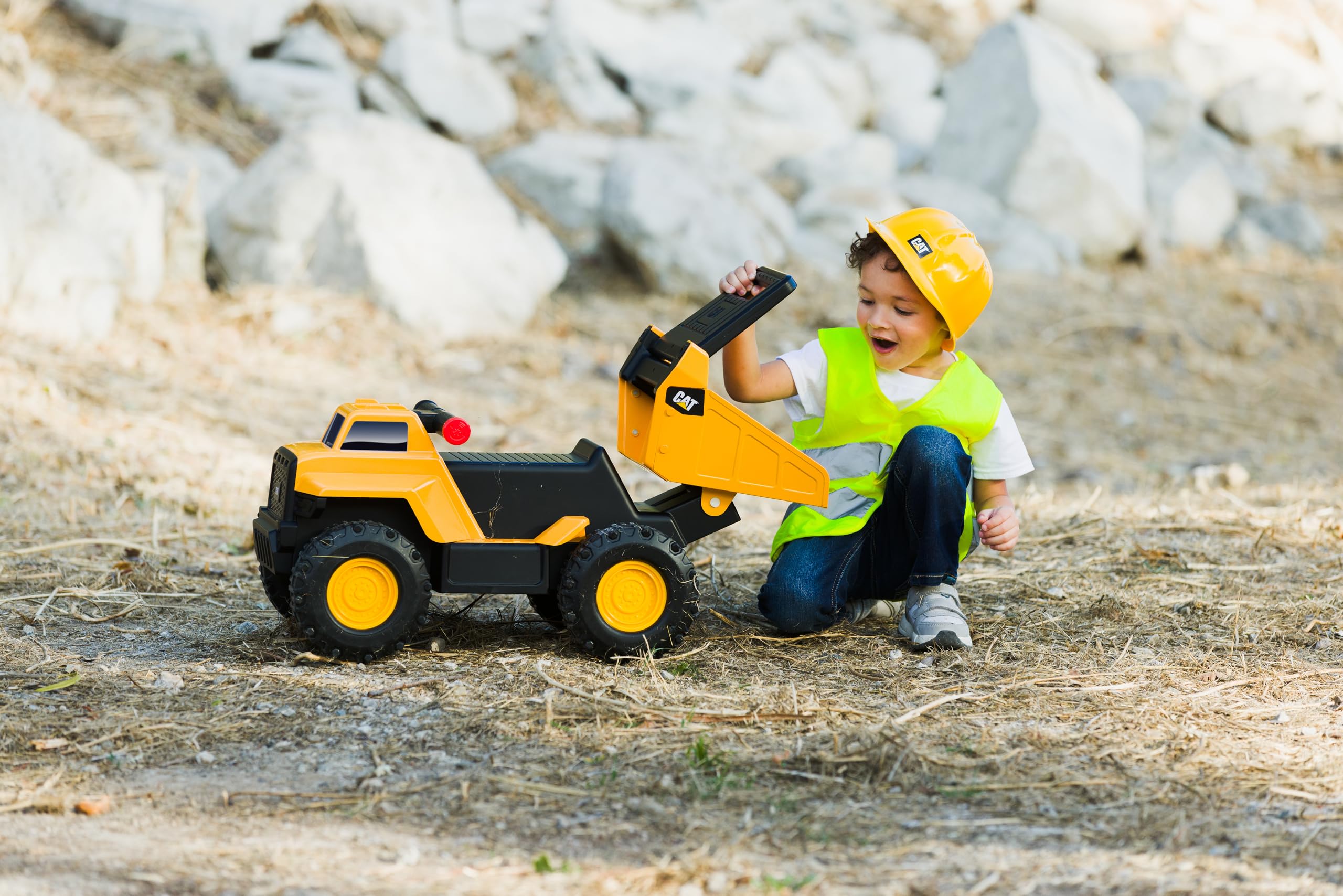 CAT Construction Toys, Play and Ride Steel Dump Truck, 2-in-1 Foot