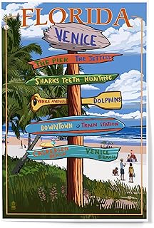 Lantern Press Venice, Florida, Sign Post (12x18 Art Print, Travel Poster Wall Decor)