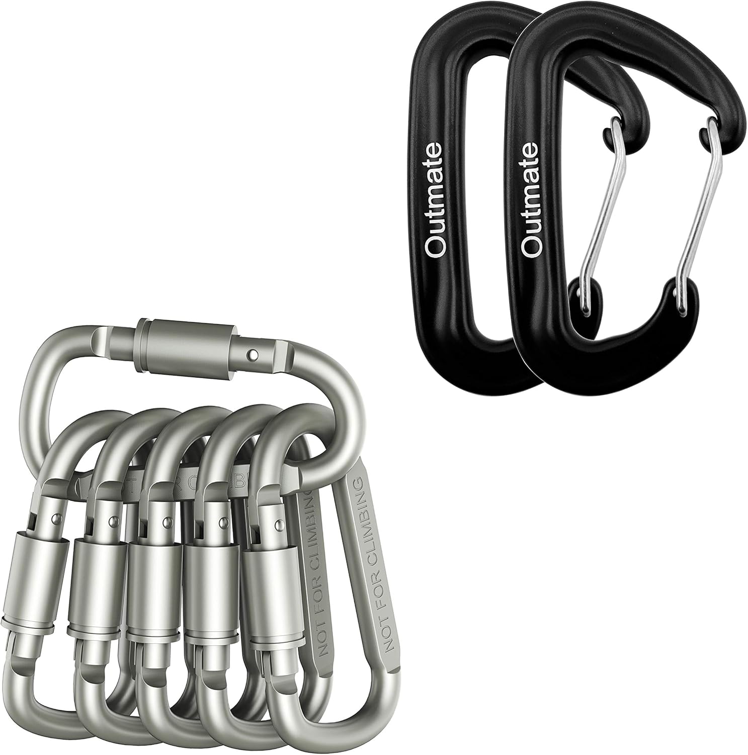 Outmate 6 pcs Light Carabiners and 2 pcs of 12kN Hammock