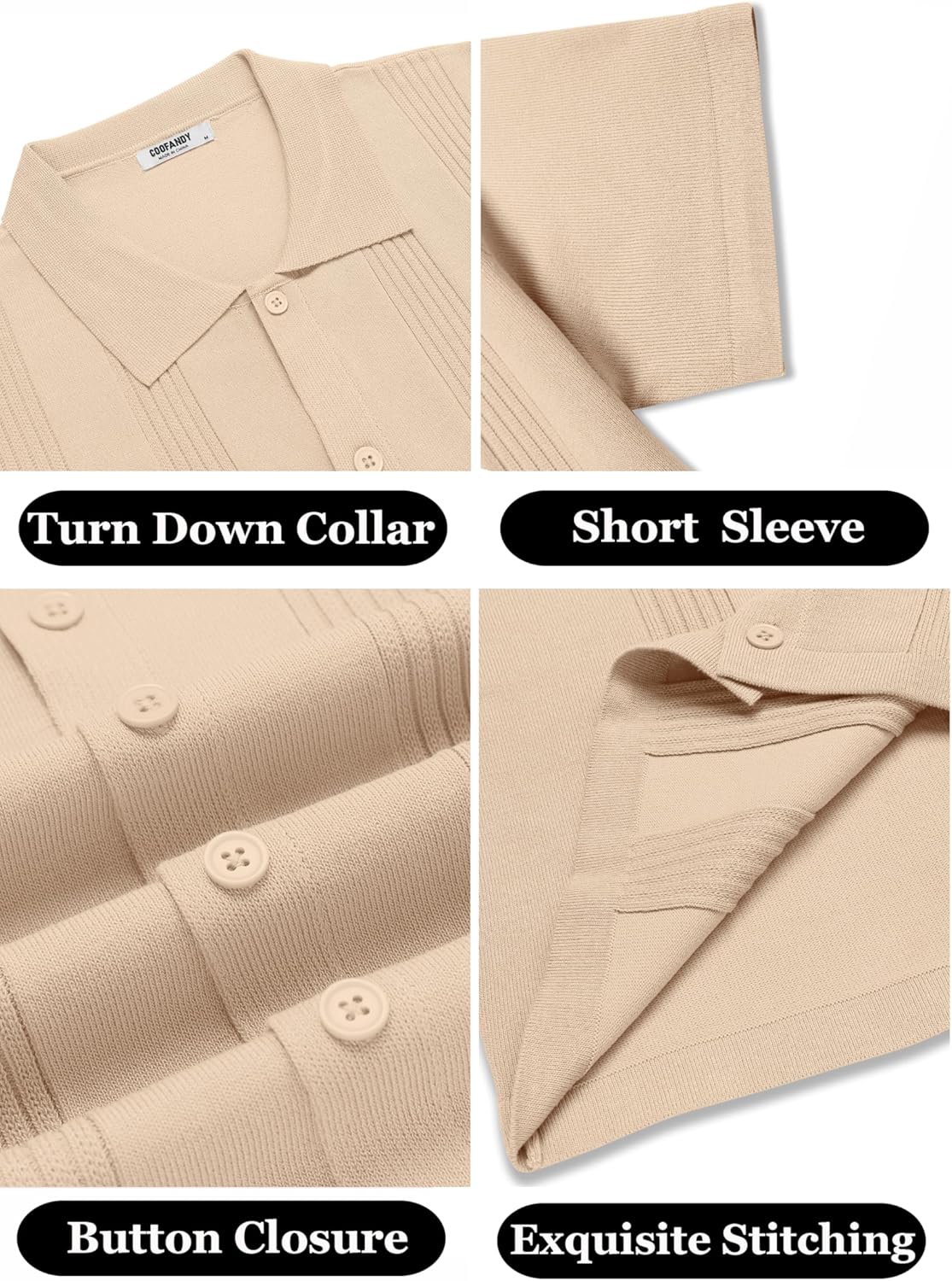 COOFANDY Men's Knit Shirt Short Sleeve Button Down Vintage Polo Shirts Casual Summer Beach Shirts - Image 7
