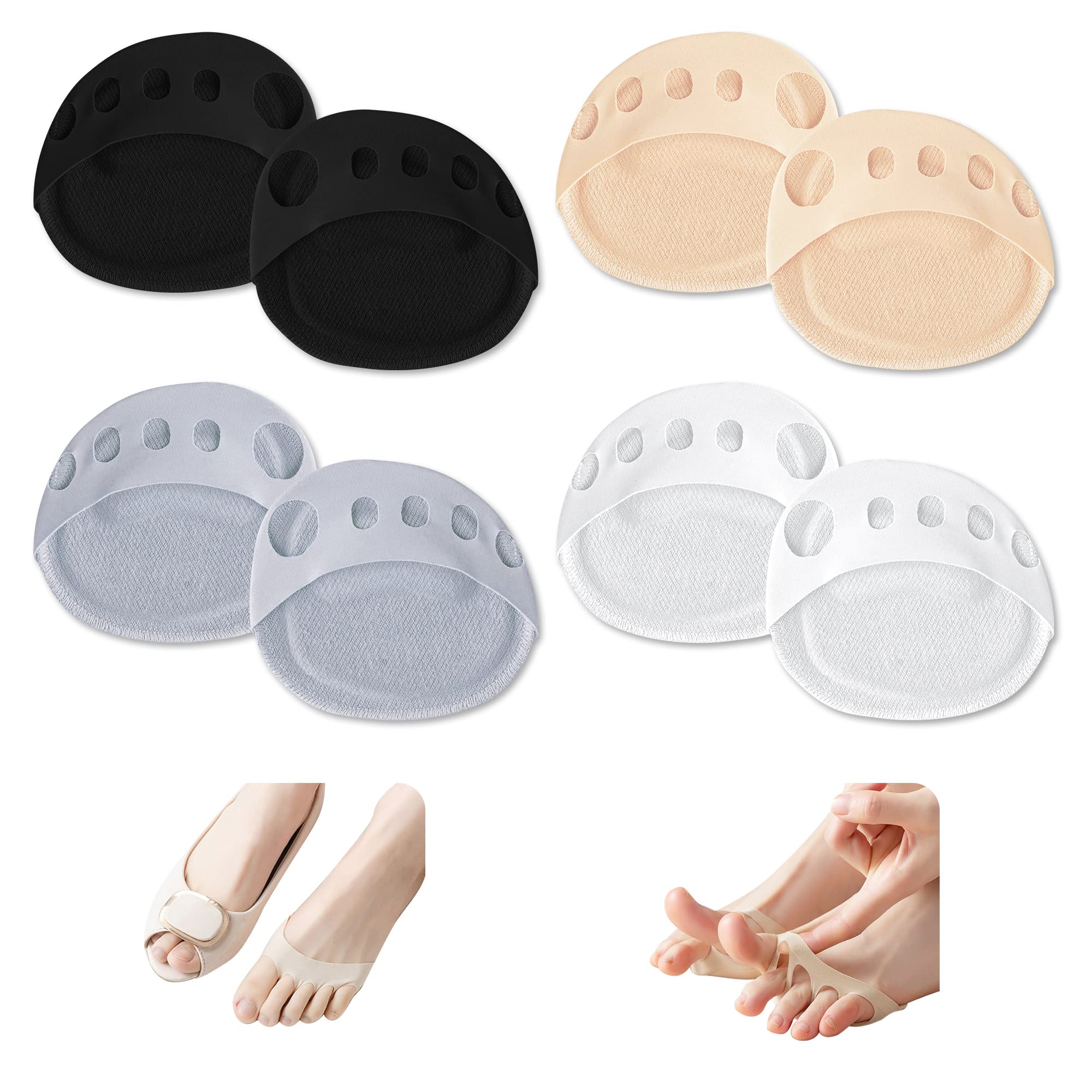 4 Pairs Ball of Foot Cushions Forefoot Cushion Pads for Women Men Reusable Metatarsal Foot Pads for Pain Relief Invisible Honeycomb Fabric Forefoot Pads Christmas Gift