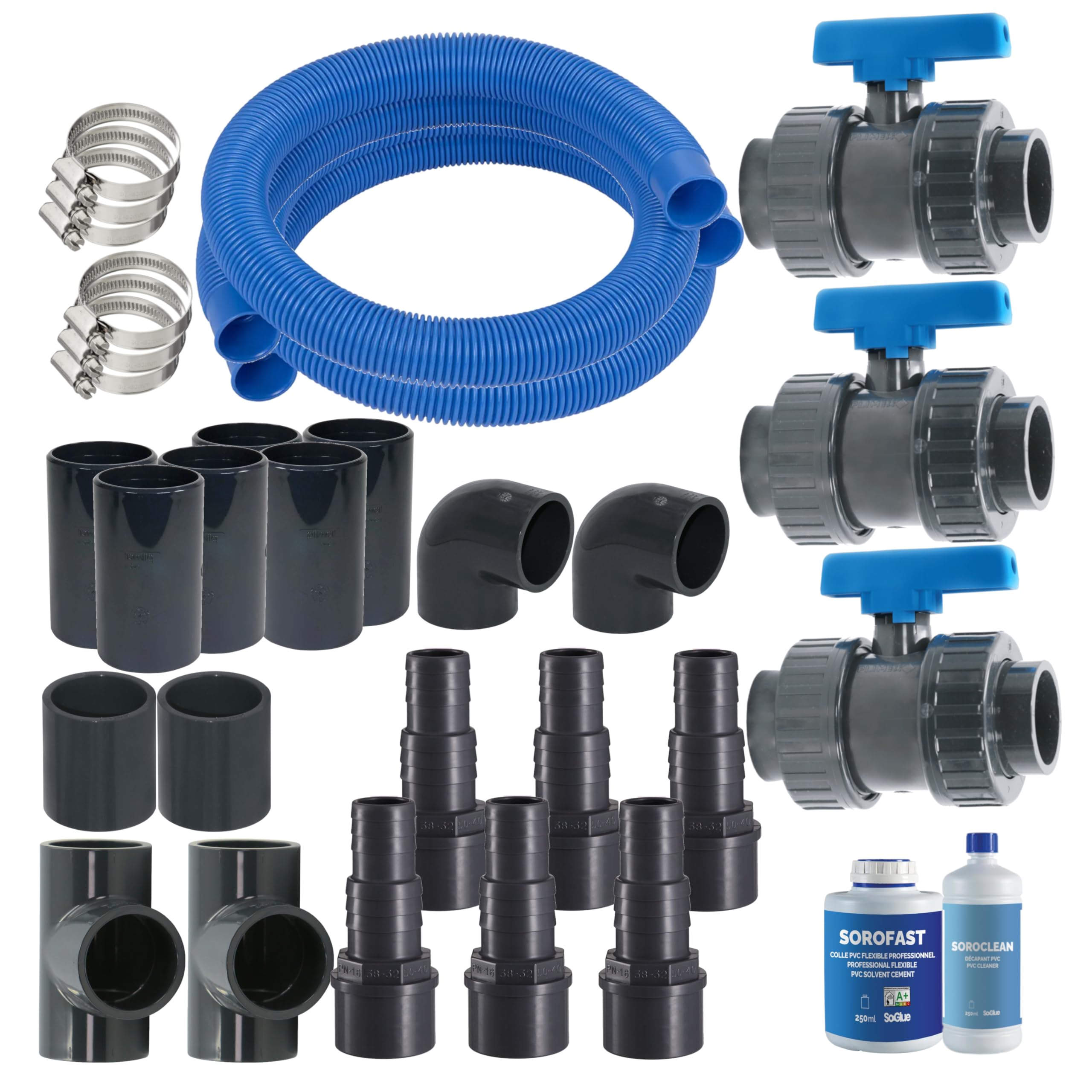 HAF Bypass Set Universal | Ventil für den Anschluss von Pool Wärmepumpe Poolheizung Solaranlage | Adapter für optimale Regulierung des Wasserdurchfluss | Anschlussset mit 32mm 38mm Schlauchanschluss