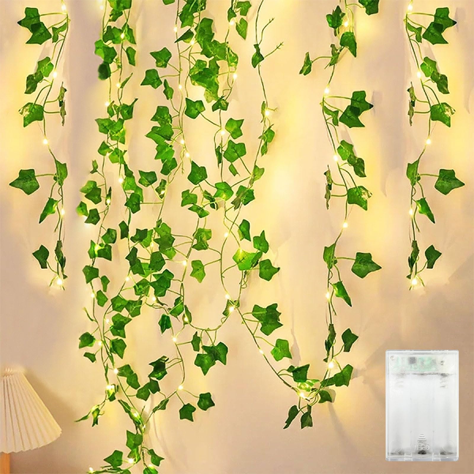 Bigzom 4m 40 LED cadena de luces de hiedra artificial, guirnalda de hiedra artificial cadena de luces interior con función de temporización para decoración de habitaciones