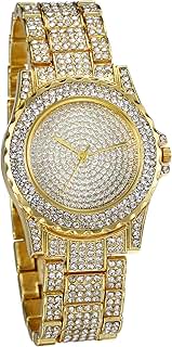 Men Women Watches Stylish Rhinestone Round Quartz Watch Gold