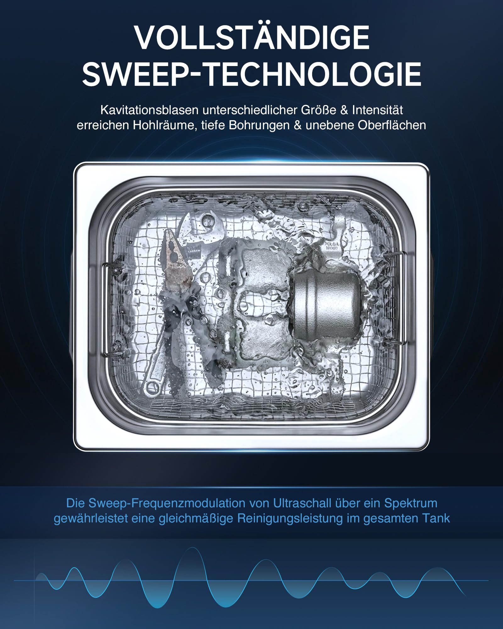 CREWORKS 10L Ultraschallreinigungsgerät 33kHz 240W Teilereinigungsgerät | SUS304 Tank 33kHz Industrielle Frequenz, Sweep & Degas 300W Heizung & Timer für Autoteile, Werkstatt, Labor & Werkzeuge