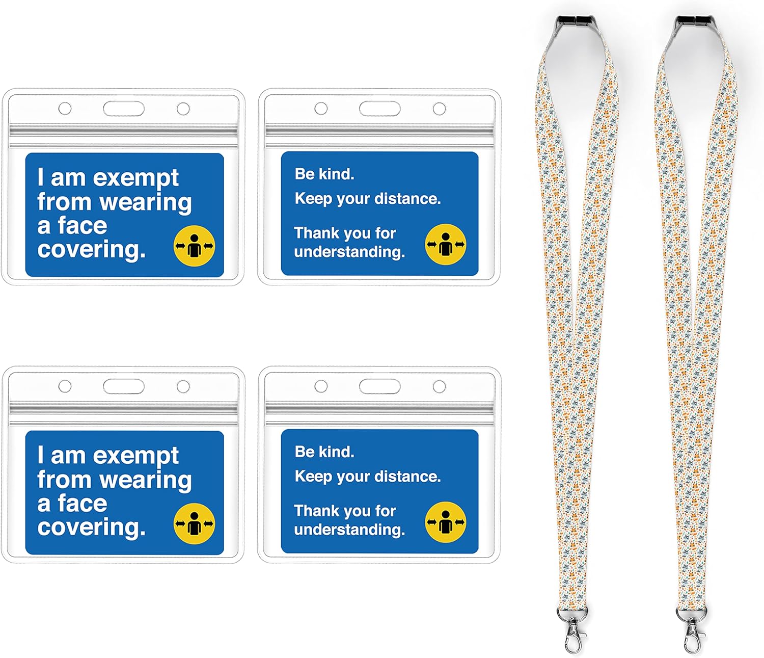 2 Pieces Face Mask Exemption Cards with Patterned Lanyards and & 2