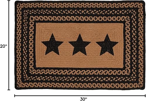 Miniatura 2 de VHC Brands Farmhouse Star, alfombra trenzada de yute antideslizante, tapete para puerta, rectangular, negro, 20 x 31 pulgadas